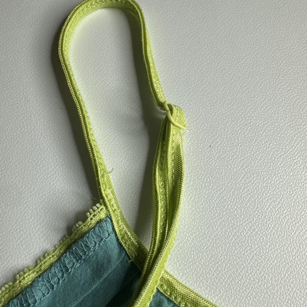 Y2K Dunia Aqua Cami Top Yellow Lace Trim Floral Graphic Tank Large Soft Girl - Picture 8 of 9